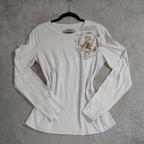 Ralph Lauren Women's T-Shirt Polo Jeans Company Metallic Logo Y2K Retro RL67 Tee - Picture 1 of 12